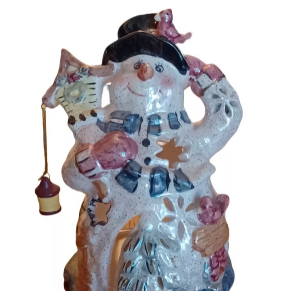 Ceramic Party Snowman Tealight  5 1/2 ins Tall Christmas Snowman Vintage  EUC